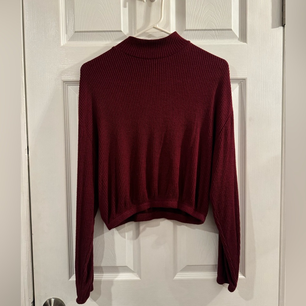 Garage burgundy red mock crop long sleeve.